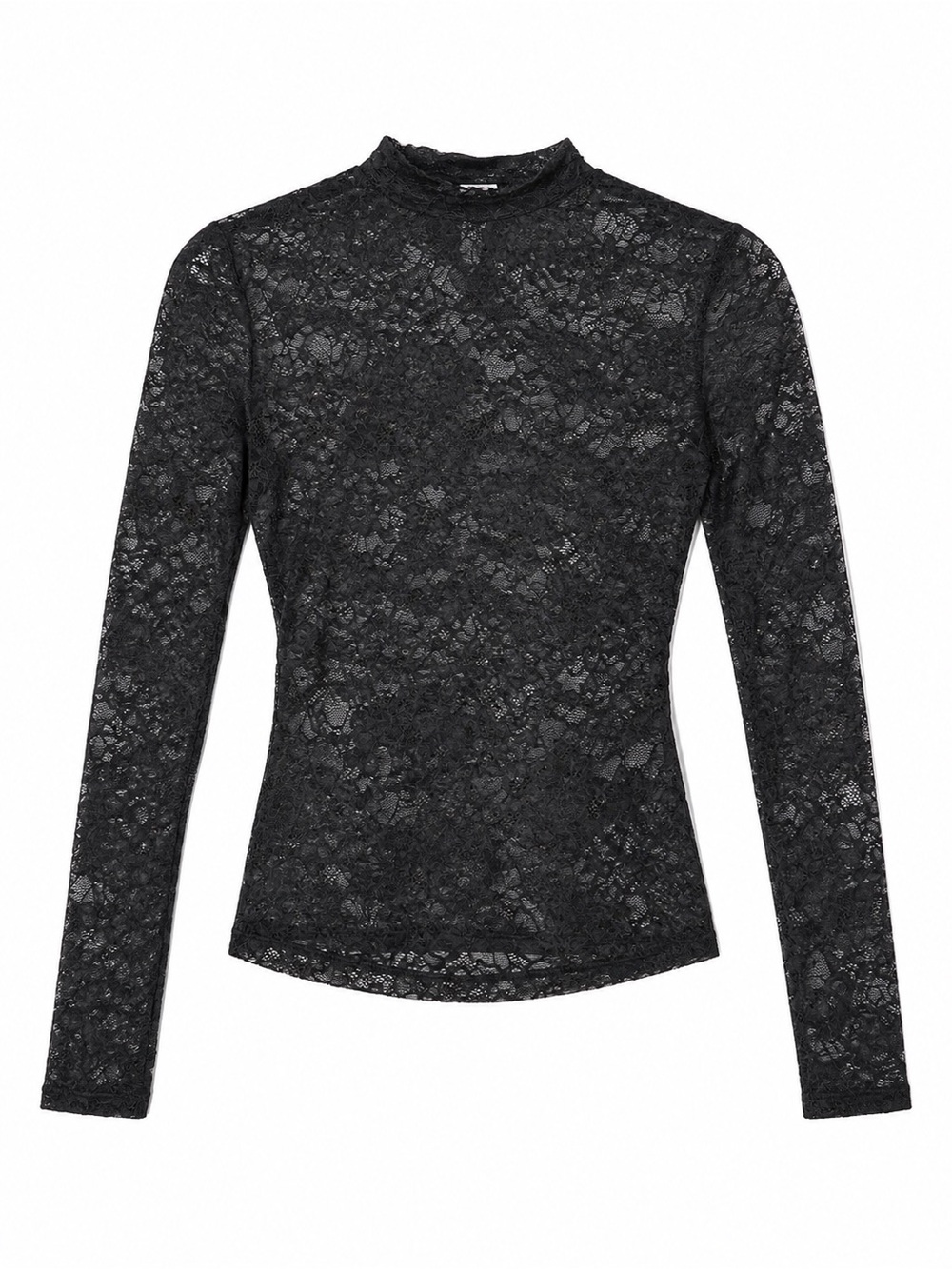Reformation Black Sheer Floral Lace Mock Neck Long Sleeve Top XS